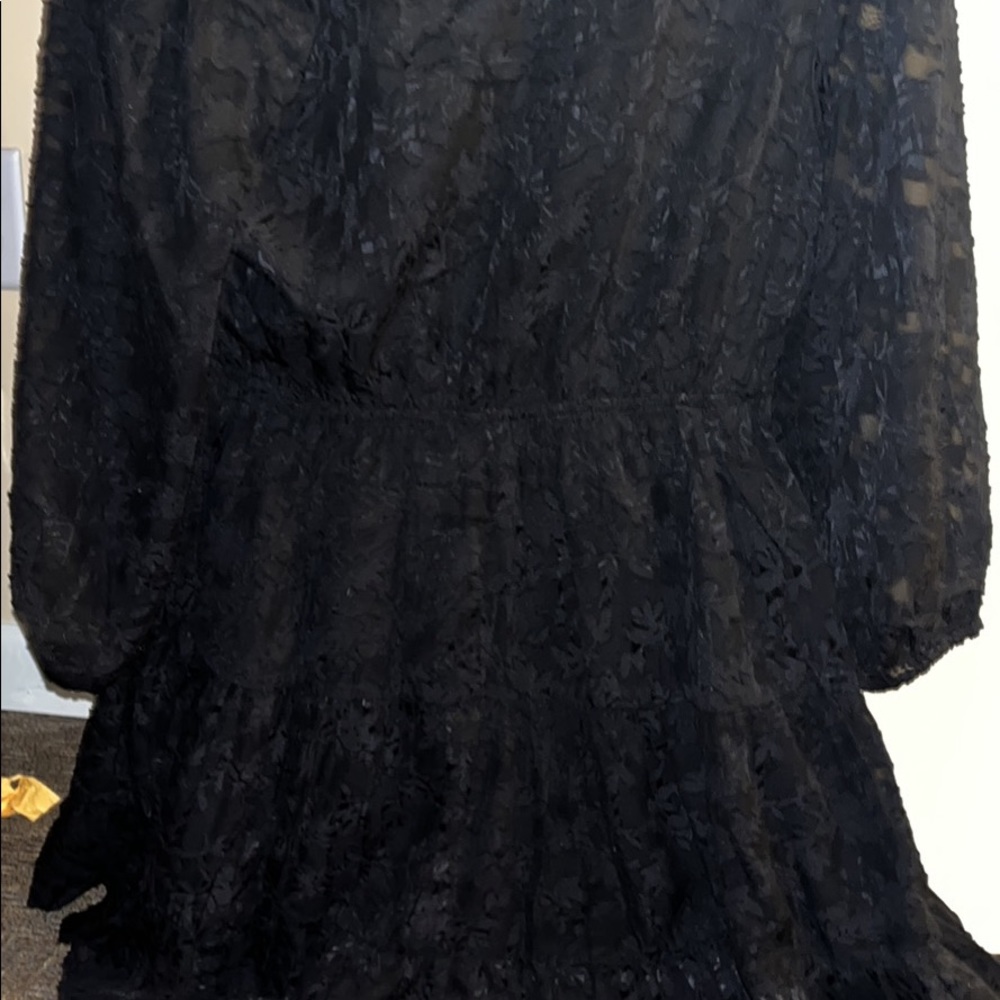 Black lace quarter sleeve knee length dress